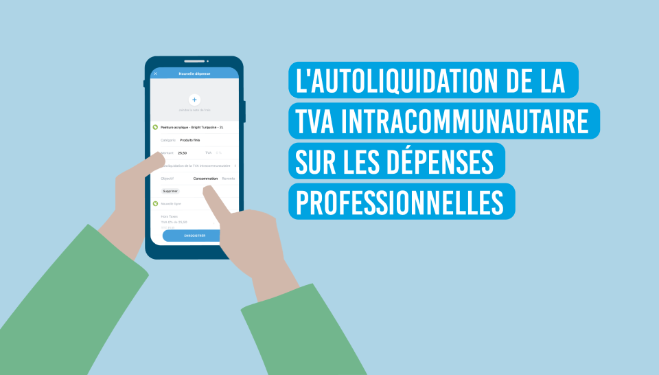 Un entrepreneur enregistre un frais avec l’autoliquidation de la TVA intracommunautaire sur son application mobile de facturation Debitoor