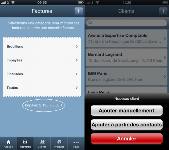 Capture d'écrans des contacts dans l'app pour iPhone